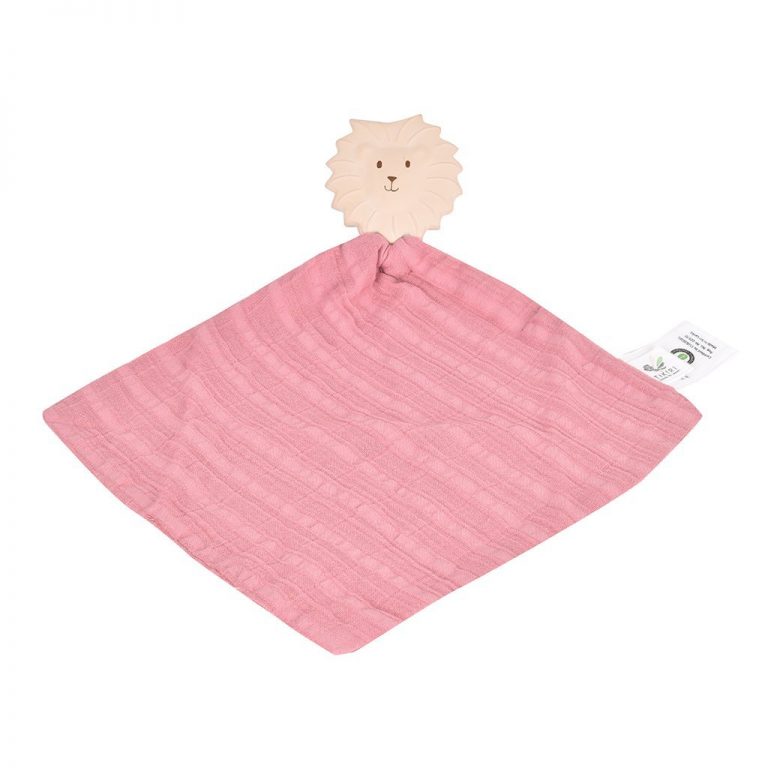 Organic Cotton Comforter With Natural Rubber Teether – Lion