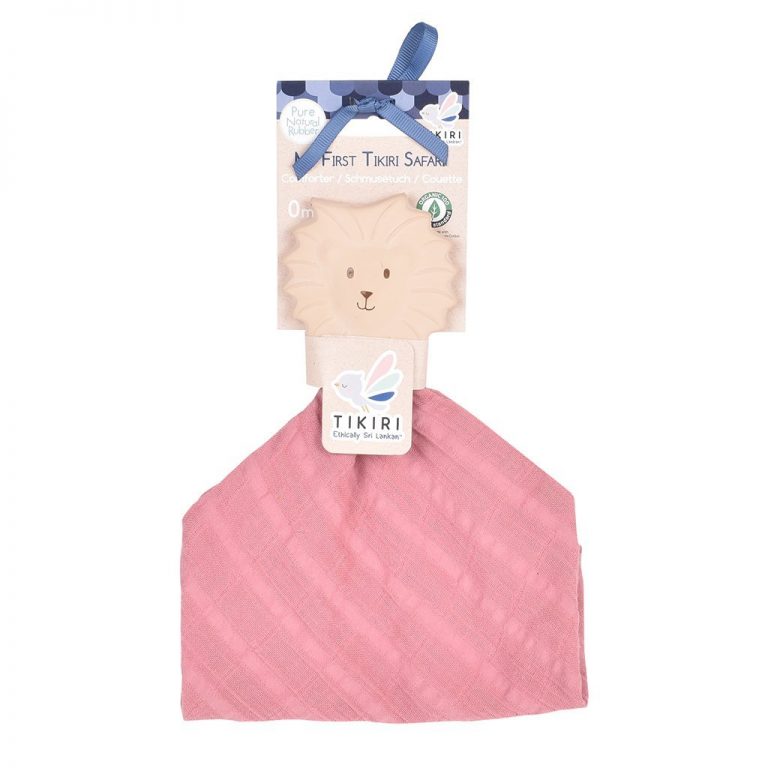 Organic Cotton Comforter With Natural Rubber Teether – Lion