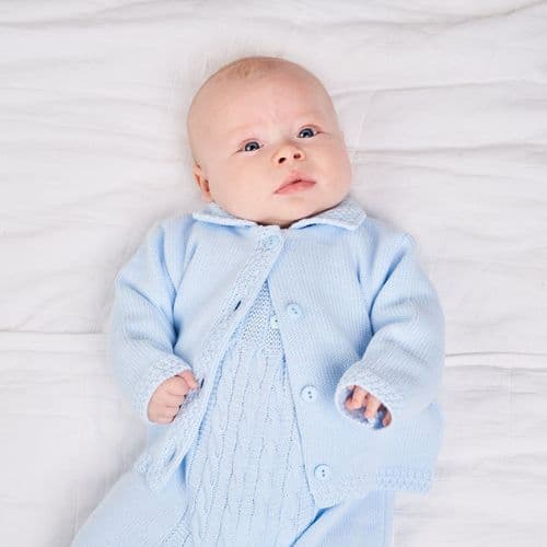 Blue Knitted Cardigan with Collar