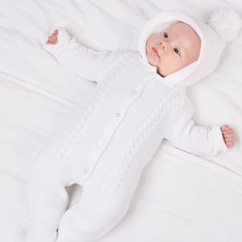 White Hooded Knitted Pram suit