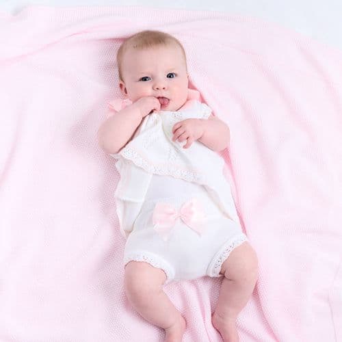 White Knitted Dress with Pink Bows