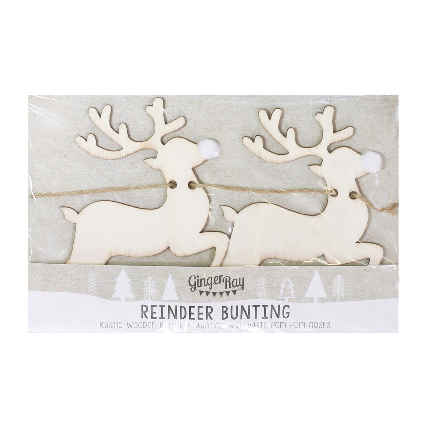 Stag shaped Wooden Bunting with Pom Poms