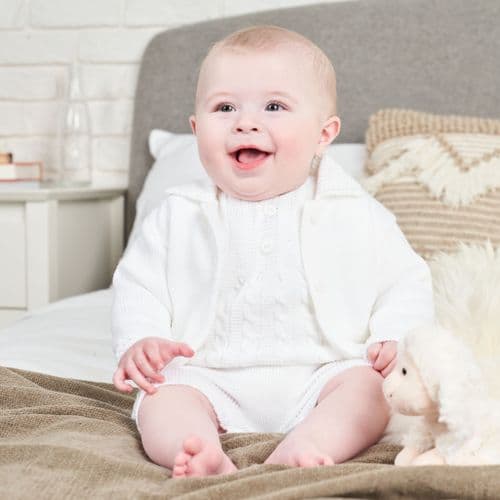 White Knitted Baby Cardigan with Collar