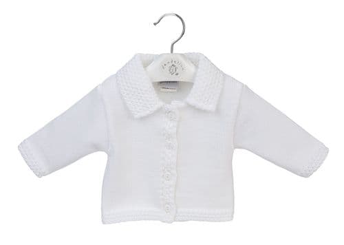 White Knitted Baby Cardigan with Collar