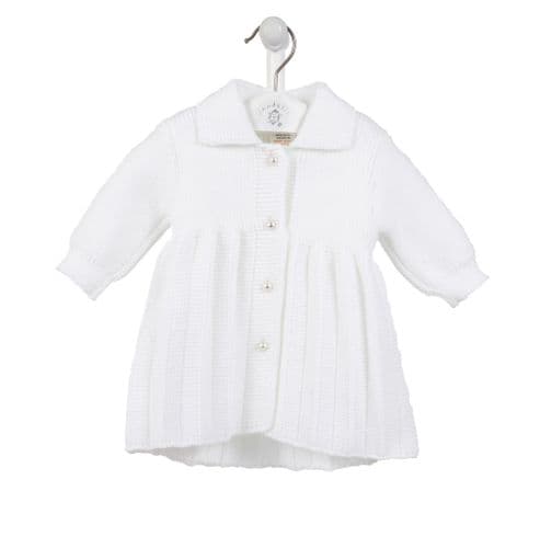 White Pearl Button Pleated Coat