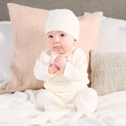 White Raised Dots Knitted Set