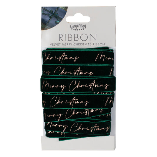 Green Velvet Merry Christmas Present Ribbon