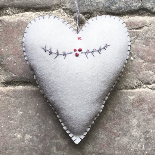 Embroidered heart- Cream Berry Branch