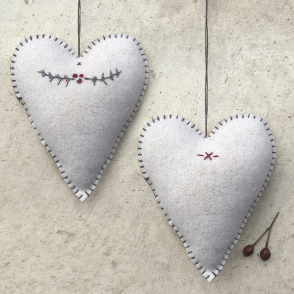 Embroidered heart- Cream Berry Branch