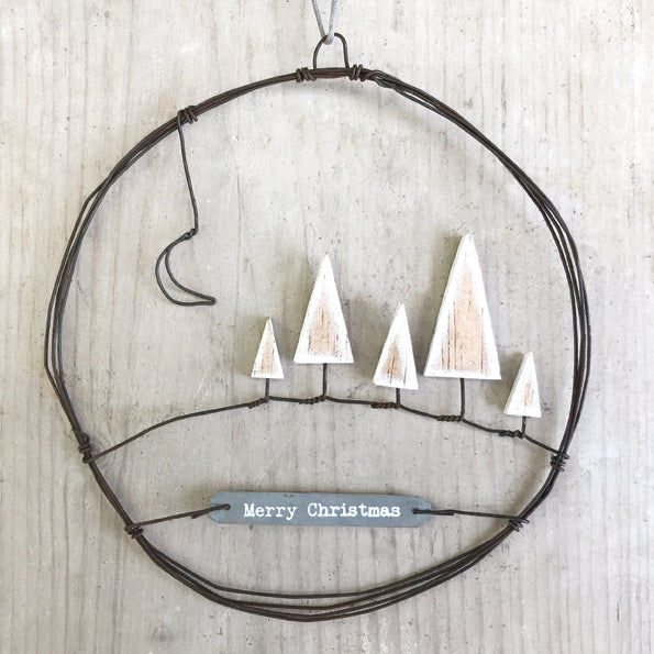 Rusty wire wreath -Christmas trees