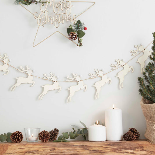 Stag shaped Wooden Bunting with Pom Poms